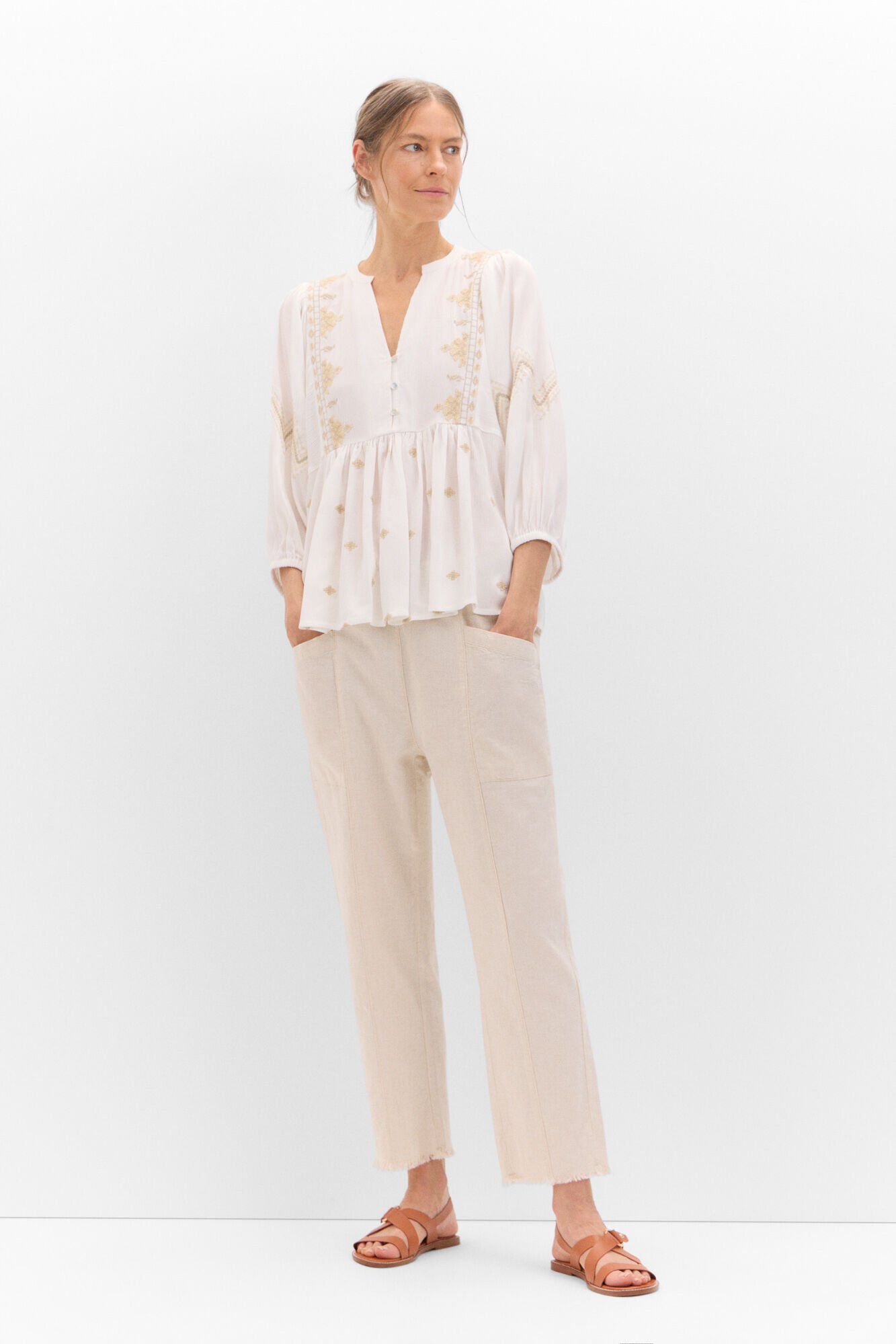 Cortefiel Blusa bordada canes&uacute; Blanco