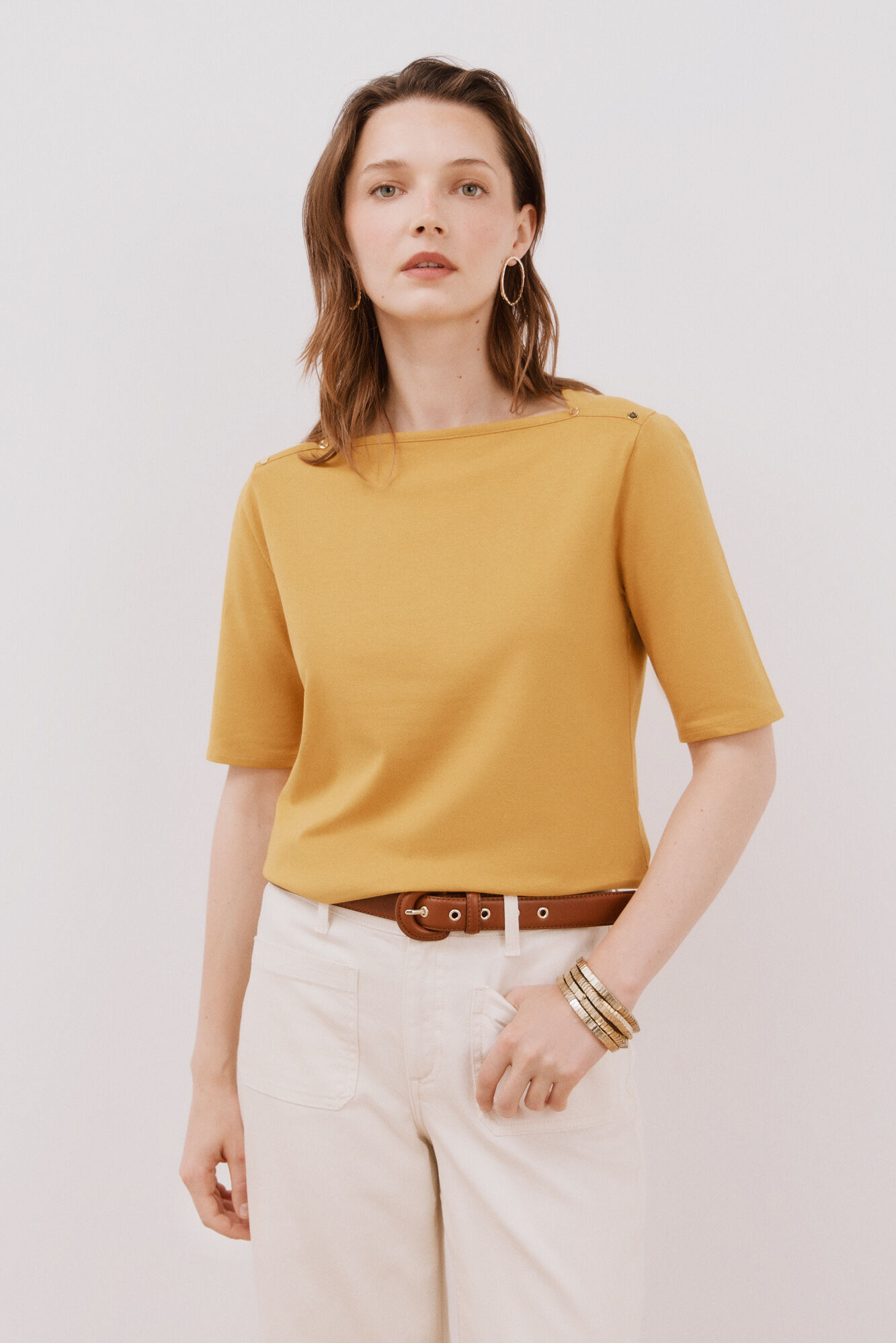 Cortefiel Playera b&aacute;sica escote barco Dorado