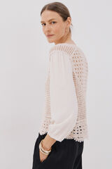 Cortefiel Blusa combinada crochet Blanco