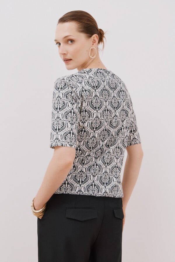 Cortefiel Playera básica escote barco Estampado gris