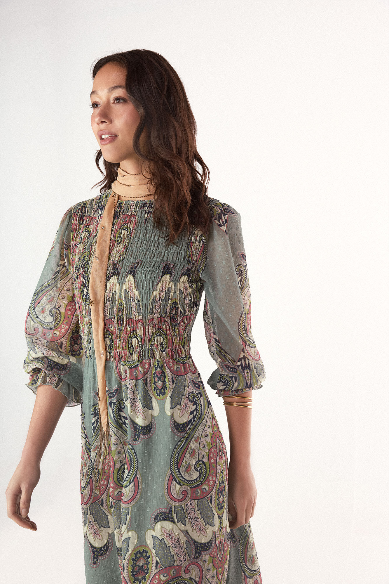 Slowlove Vestido estampado con el&aacute;stico Estampado azul