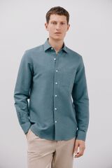 Cortefiel Camisa lino algodón liso Azul