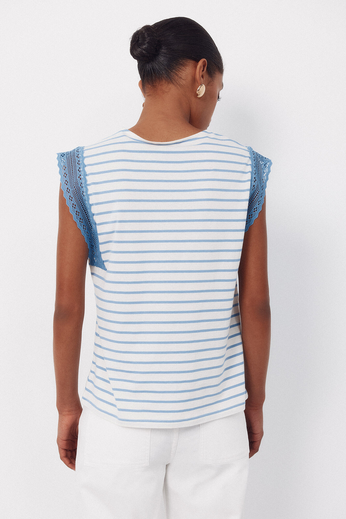 Cortefiel Playera manga guipur Azul