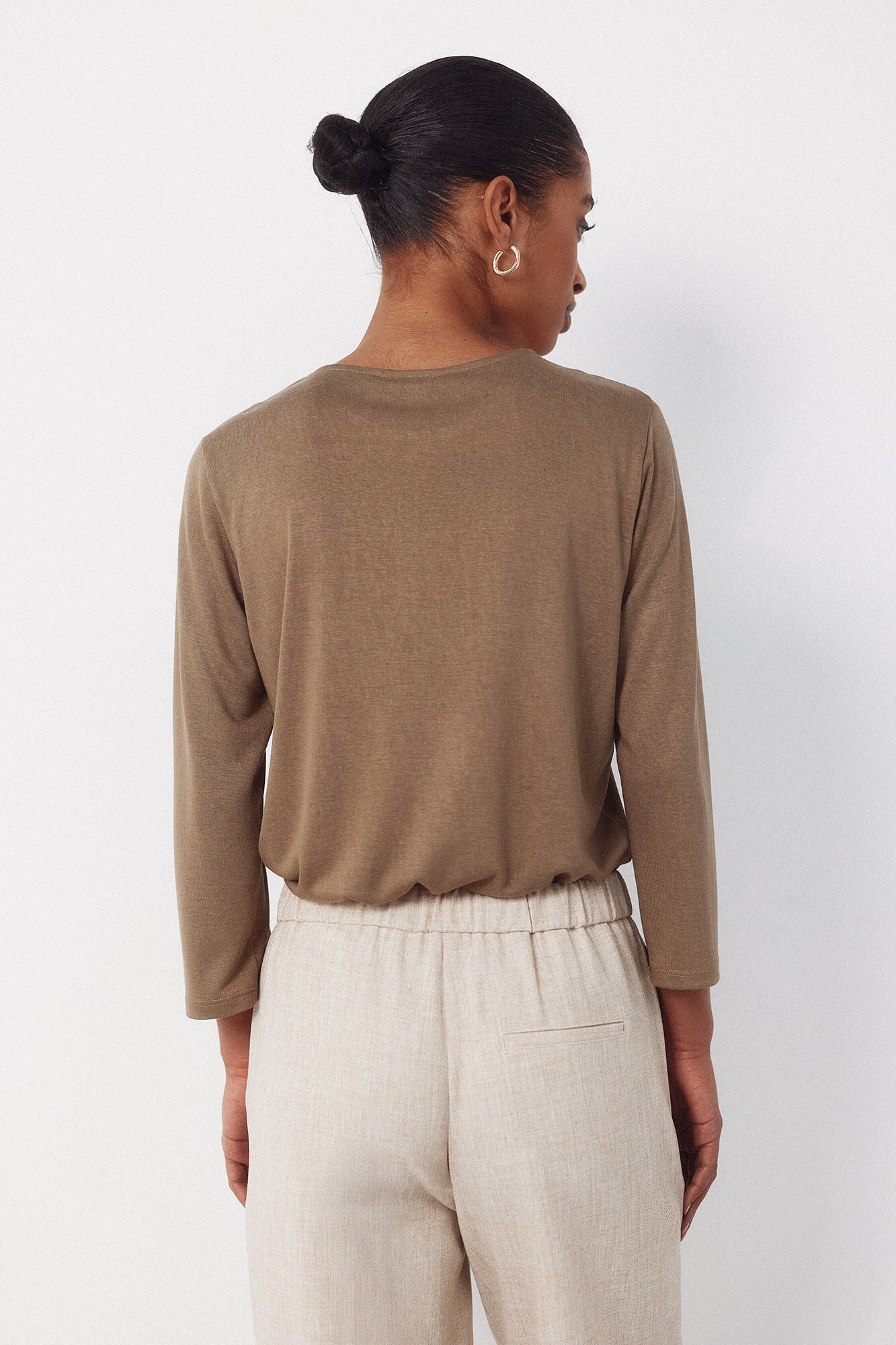 Cortefiel Playera con detalle de vainicas Kaki