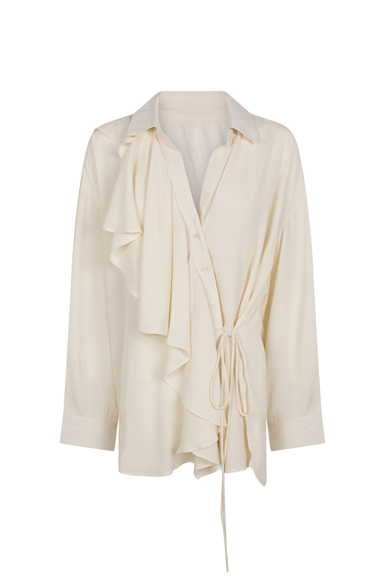 Cortefiel Camisa volante manga larga Blanco