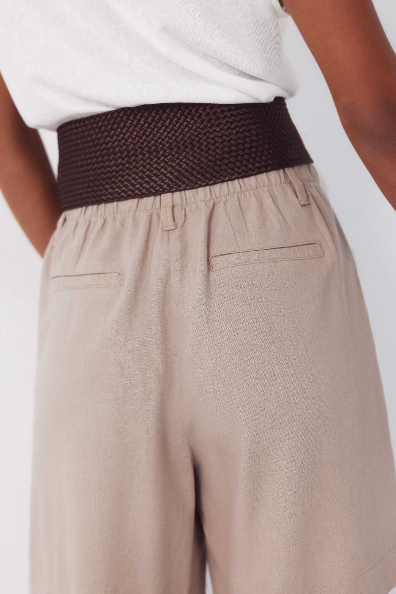 Cortefiel Bermudas de lino lisas Beige