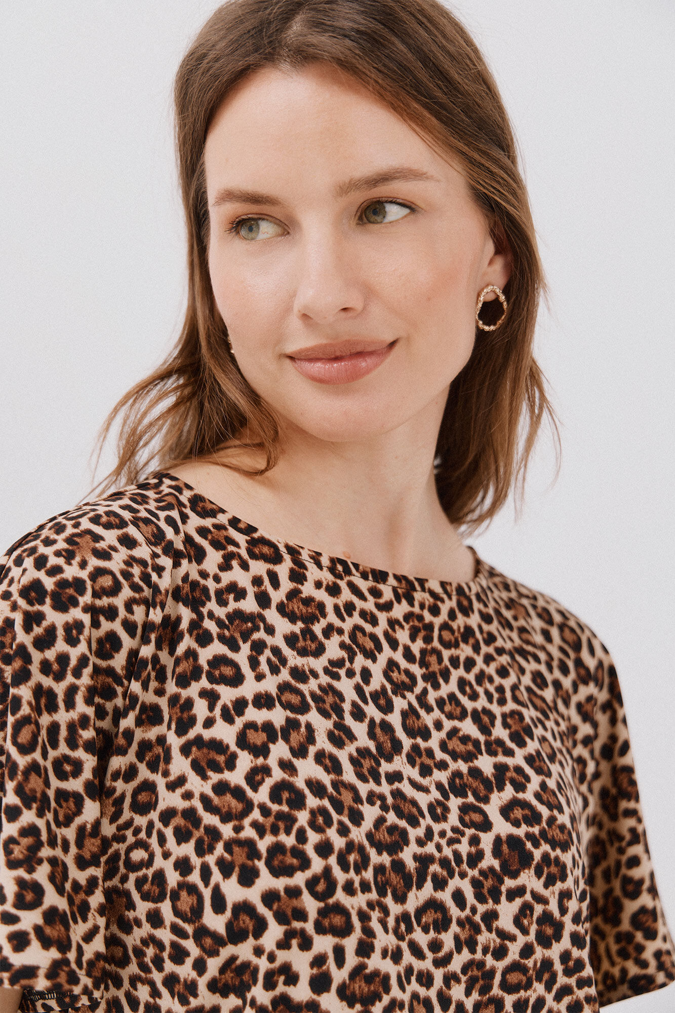 Cortefiel Playera b&aacute;sica fluida Estampado marr&oacute;n