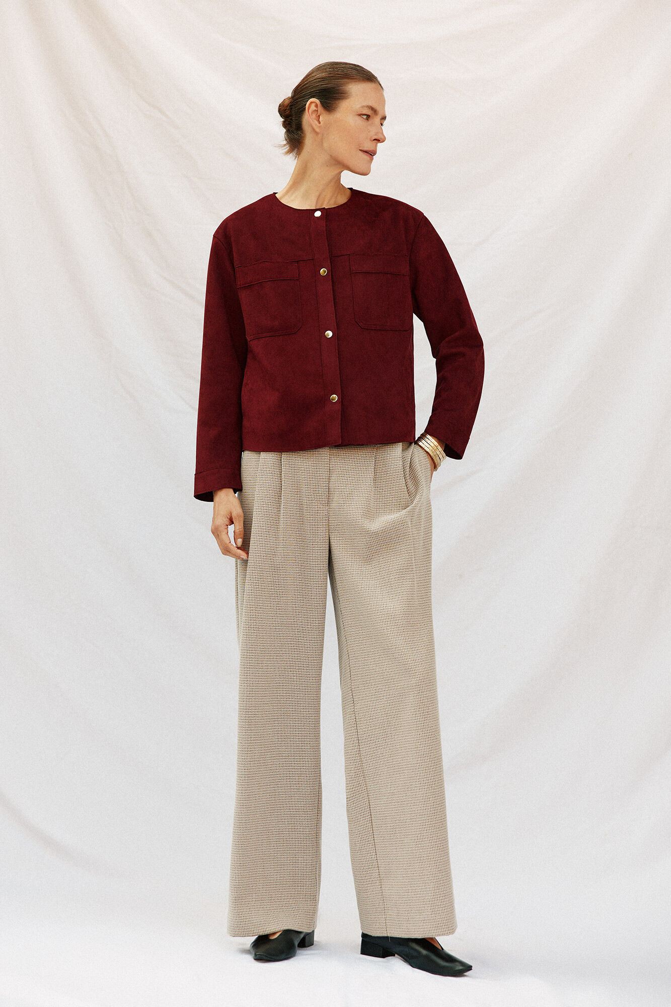 Cortefiel Chamarra efecto piel Vino