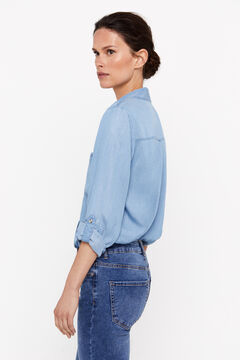 Cortefiel Camisa Cargo 100% Tencel Azul