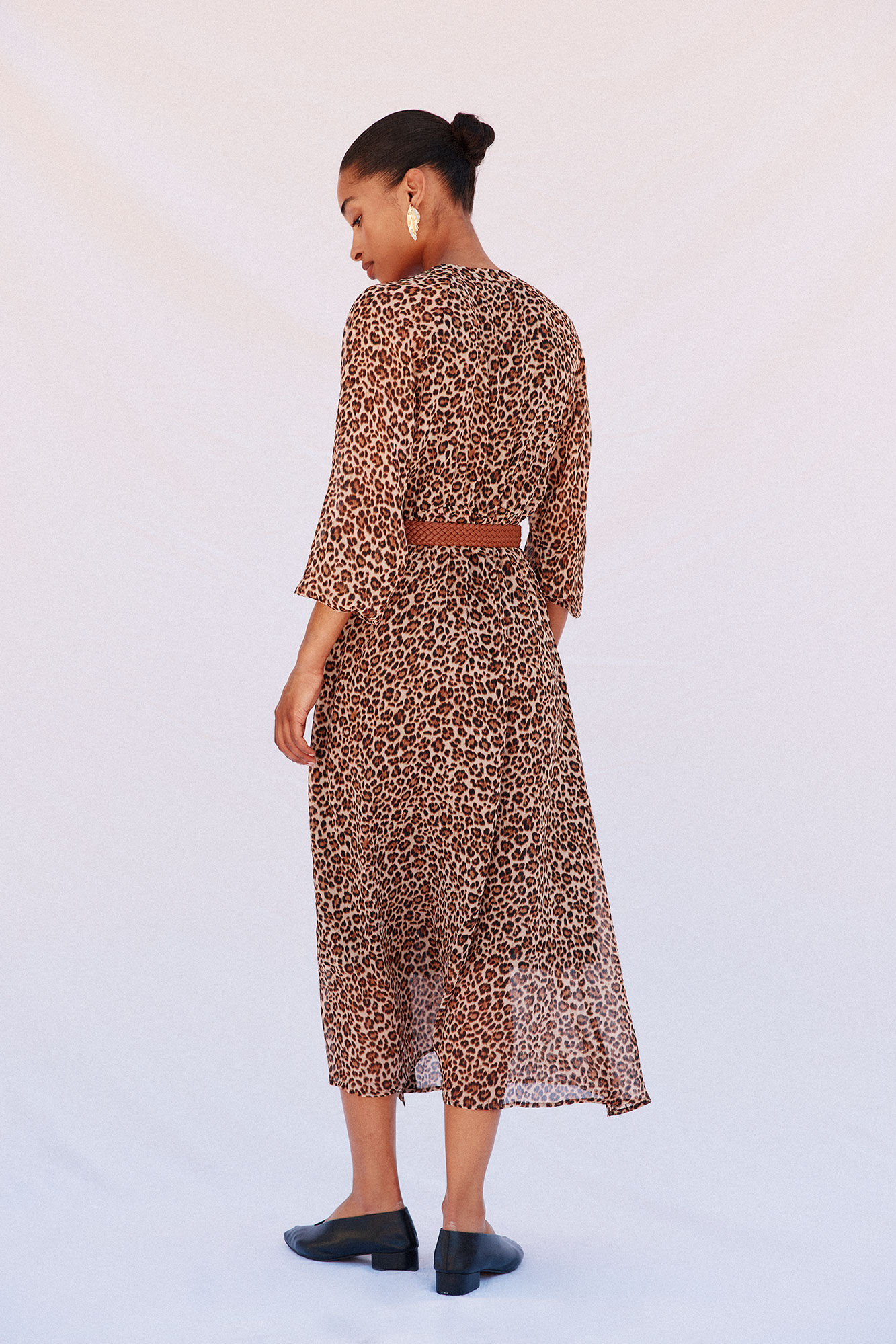 Cortefiel Vestido estampado de cuello solapa Estampado marr&oacute;n