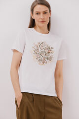 Cortefiel Playera estampada Marfil