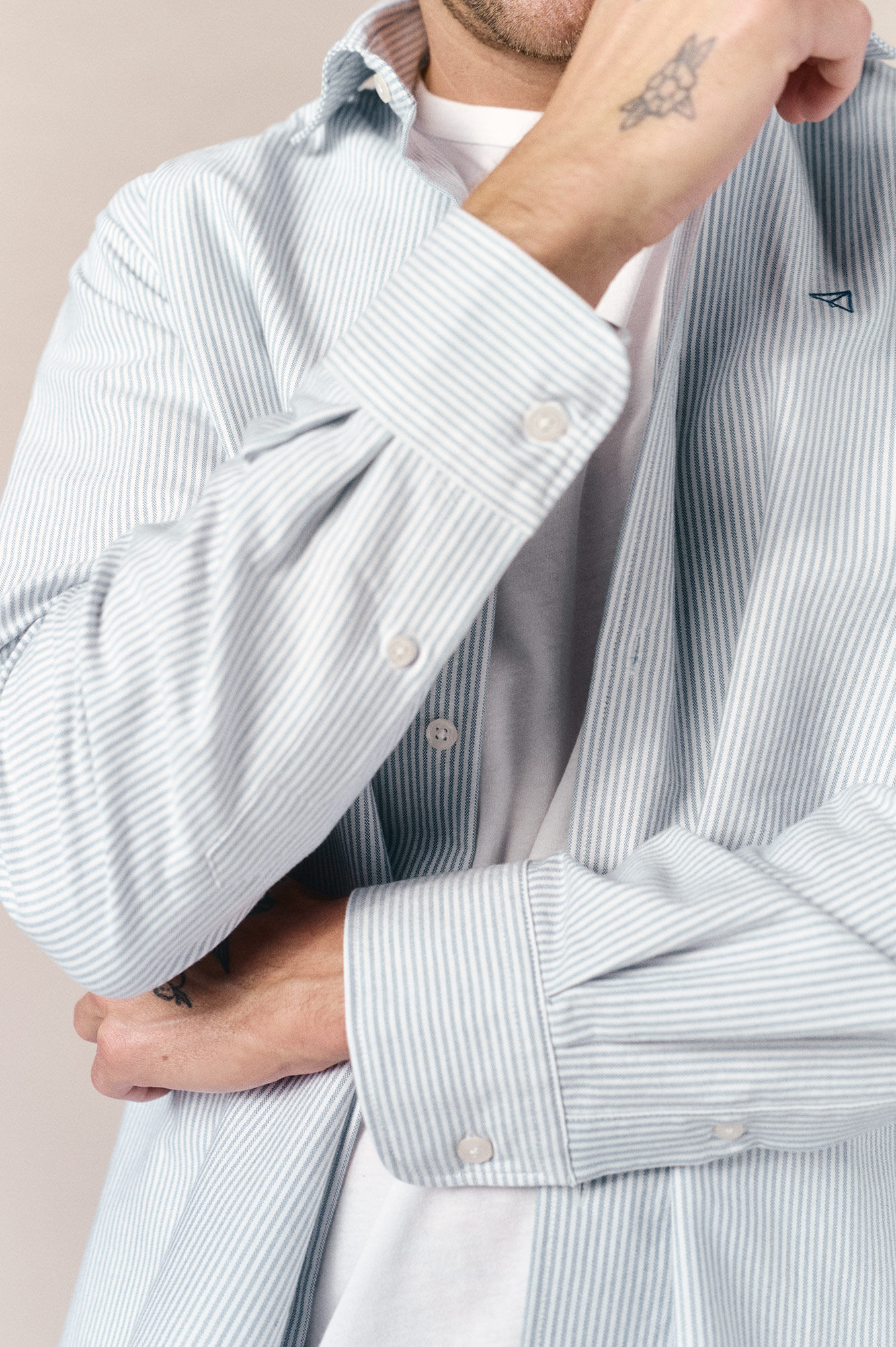 OOTO Camisa oxford raya candela manga larga Azul