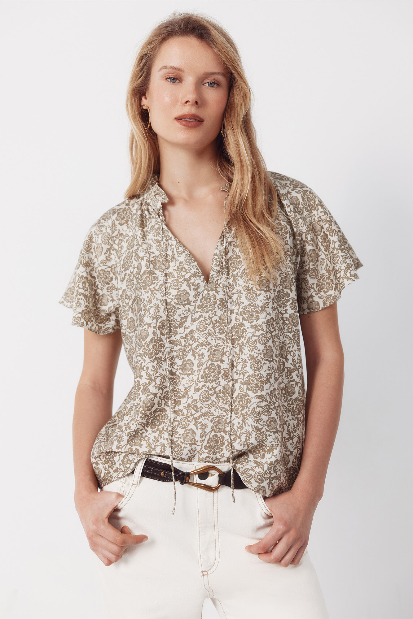 Cortefiel Blusa manga rangl&aacute;n Estampado verde