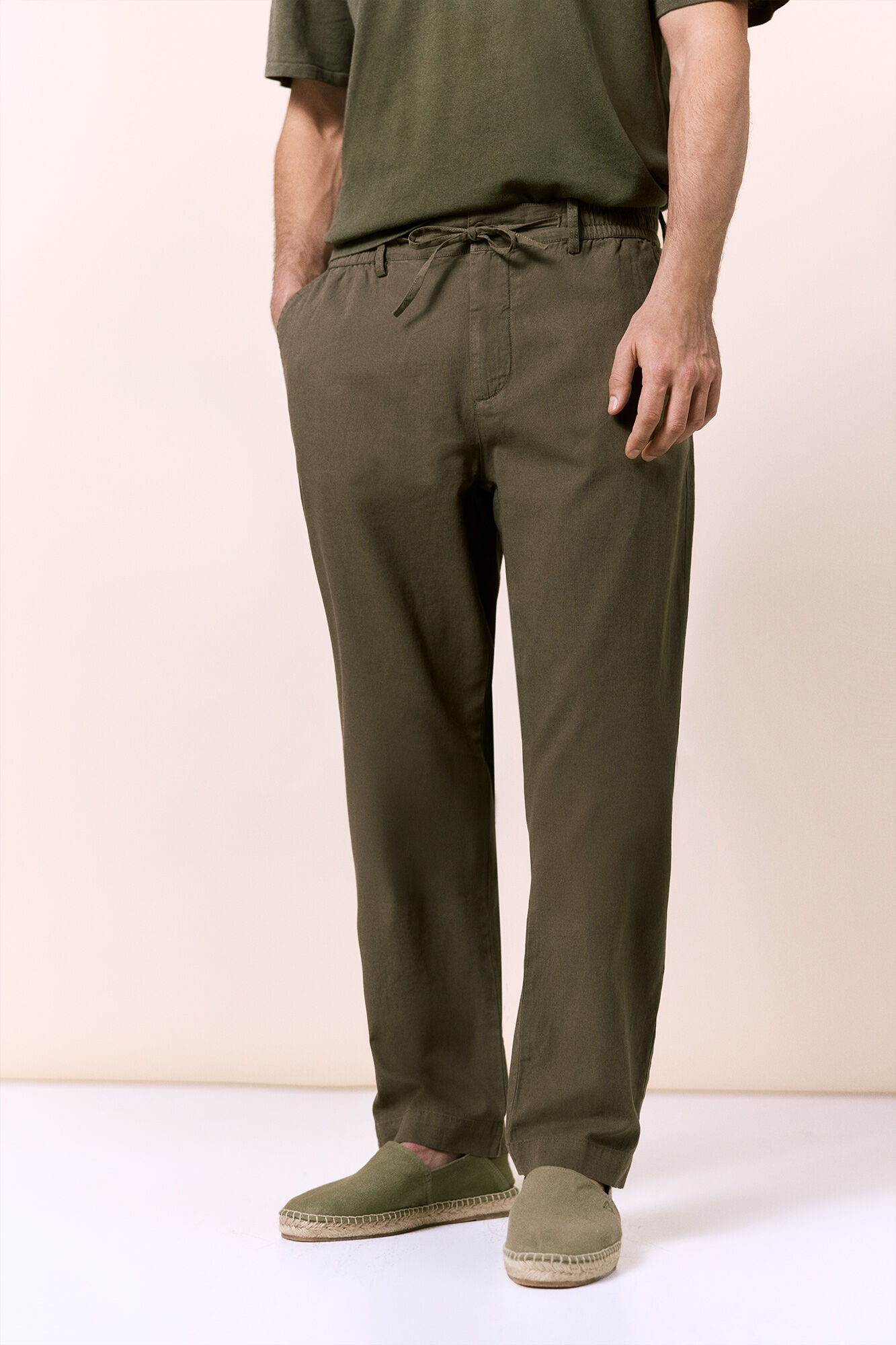 OOTO Pantal&oacute;n de lino-algod&oacute;n regular Kaki