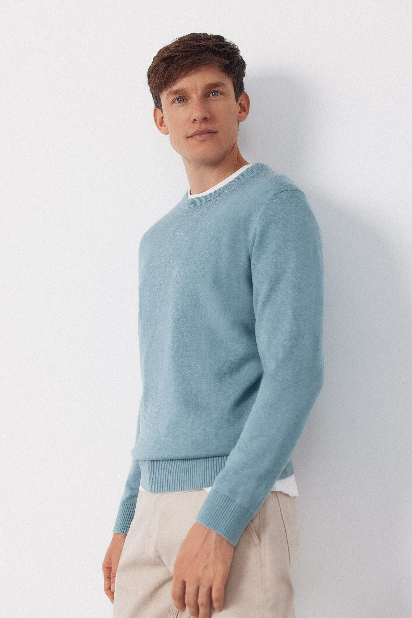 Cortefiel Jersey punto algod&oacute;n cuello redondo b&aacute;sico Azul