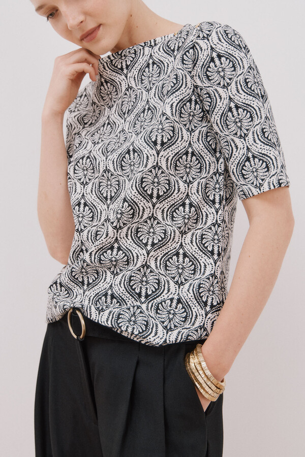 Cortefiel Playera básica escote barco Estampado gris