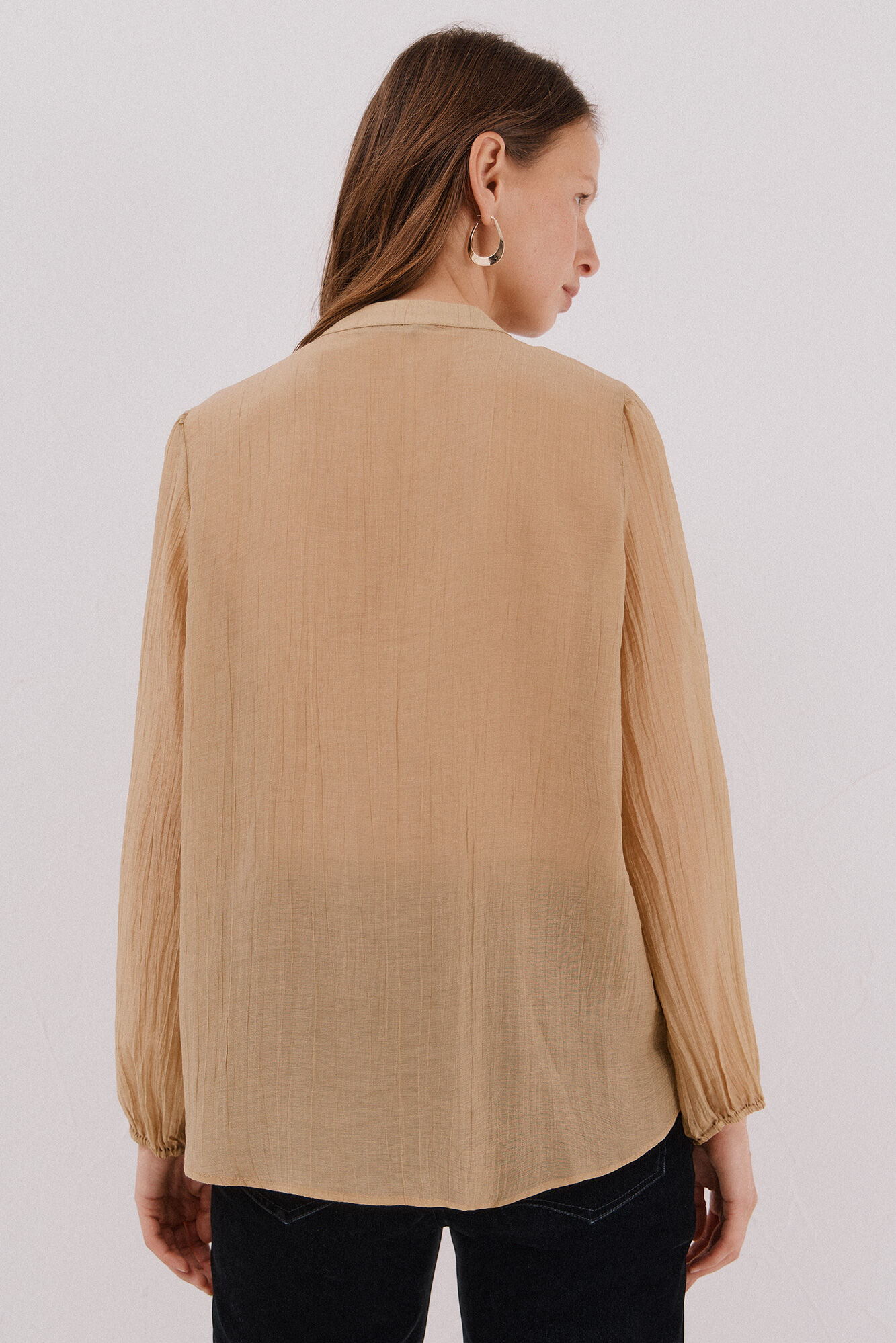 Cortefiel Blusa encaje cuello mao Blanco