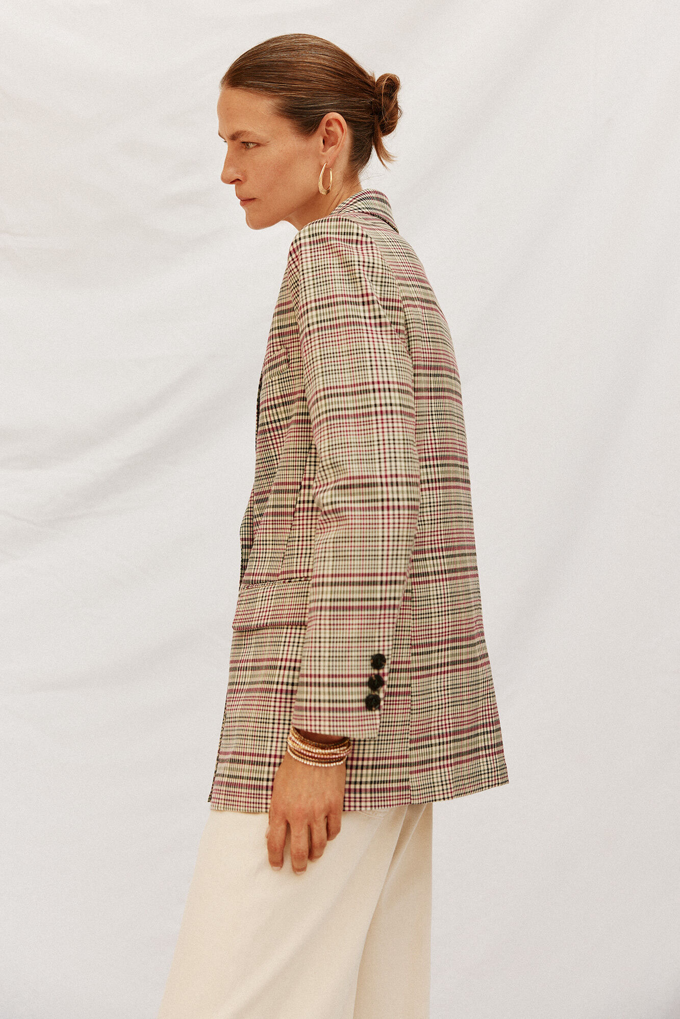 Cortefiel Blazer mujer de tejido a cuadros Estampado granate