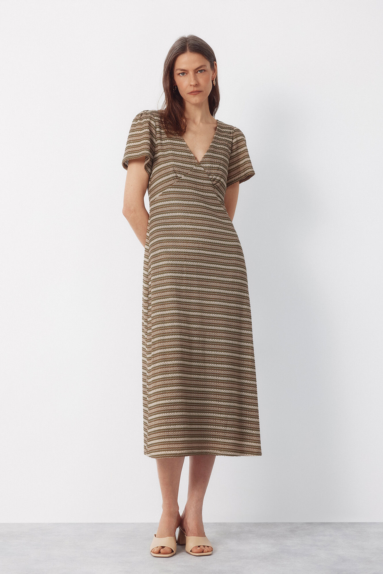 Cortefiel Vestido de rayas Kaki