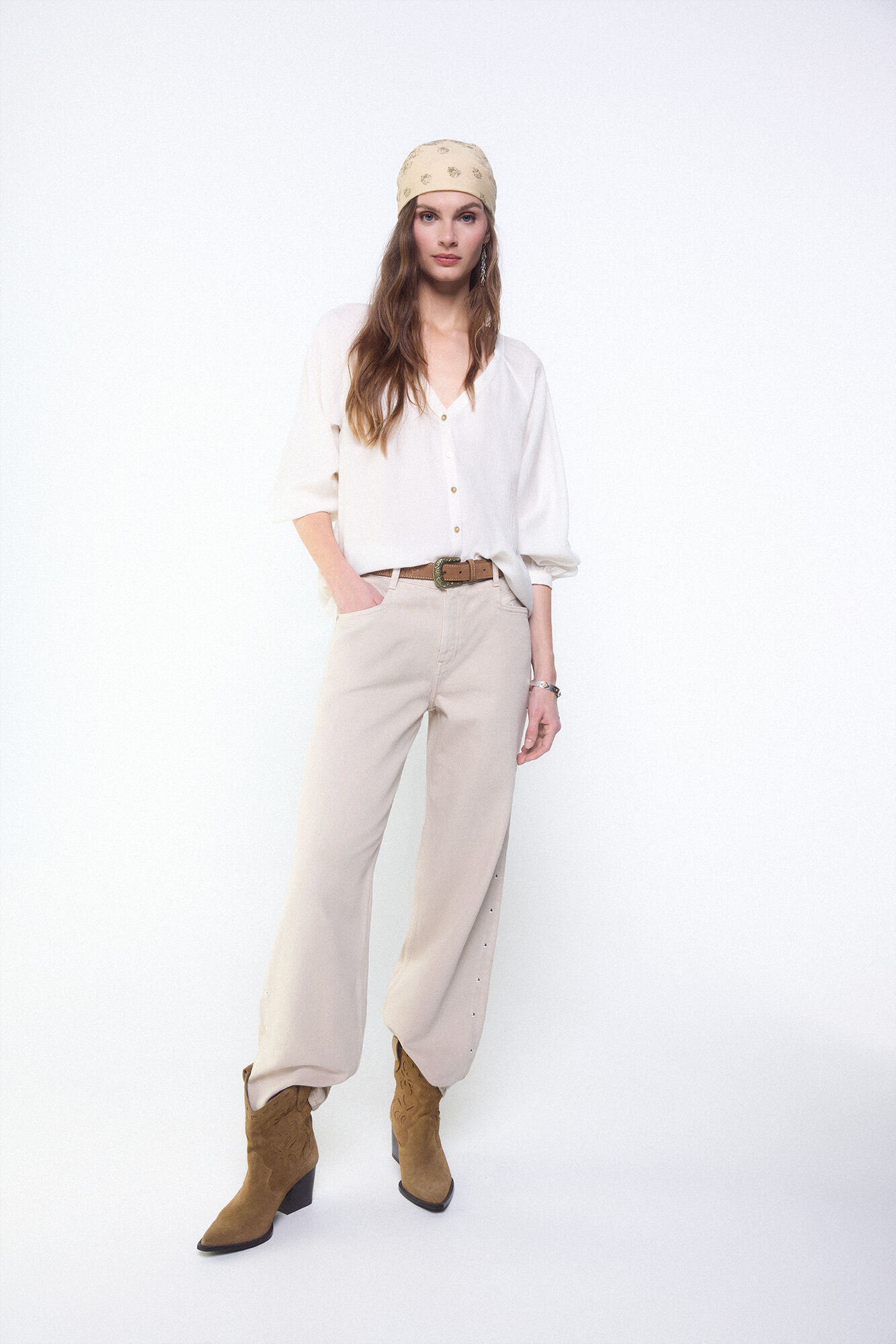 Slowlove Blusa fluida plisada Blanco