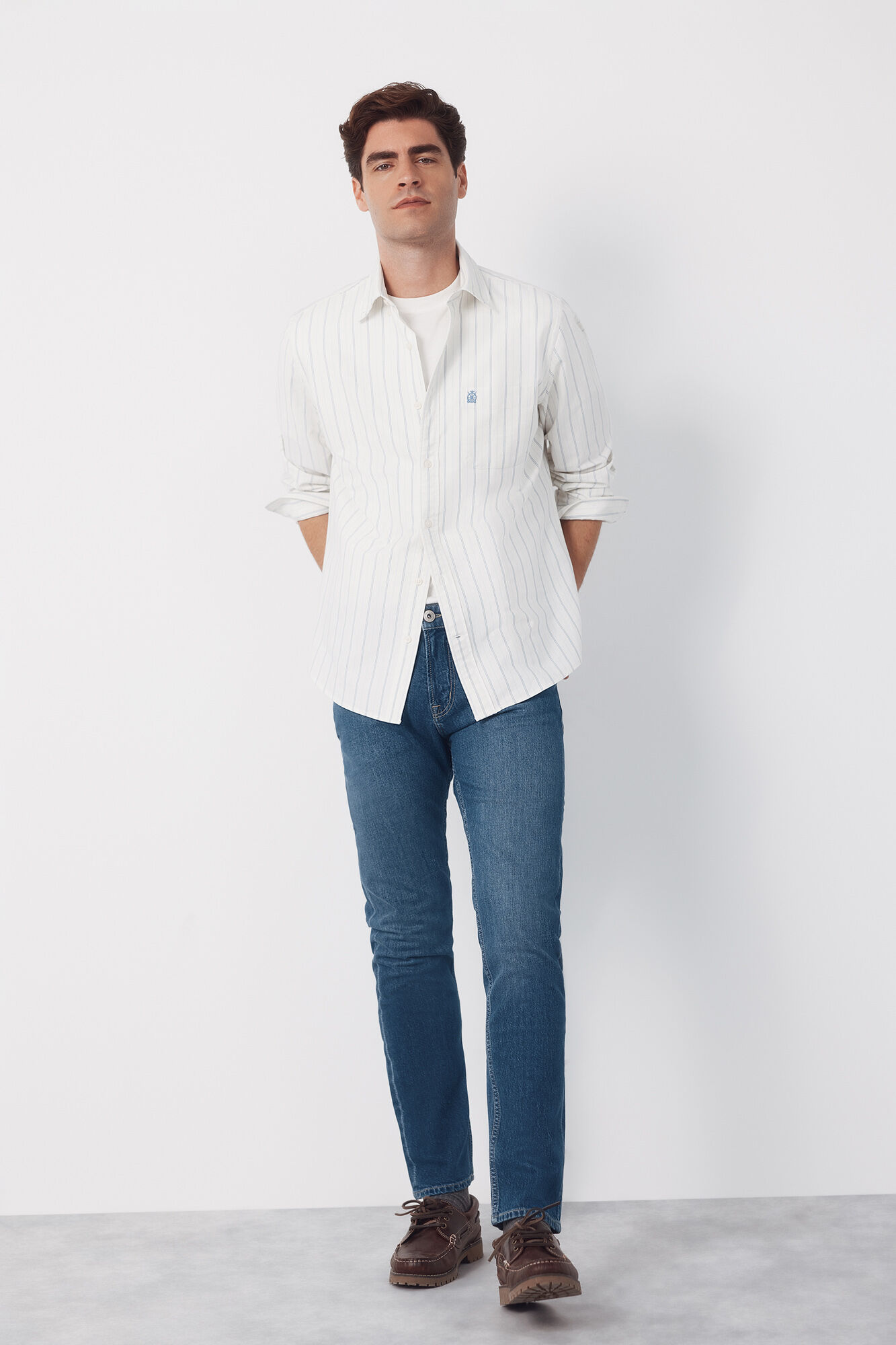 Cortefiel Camisa oxford rayas Marfil