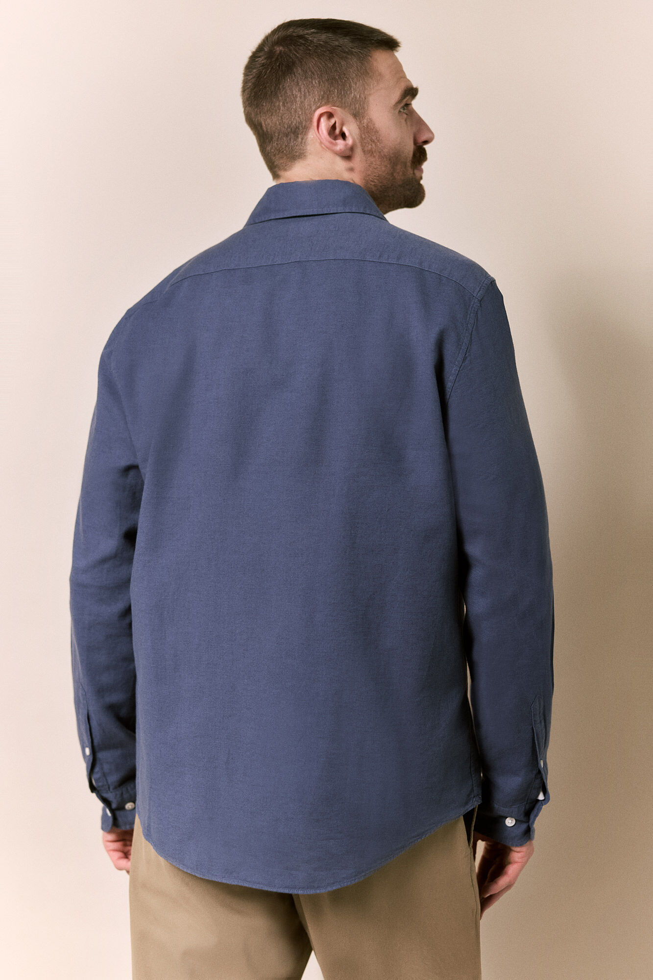 OOTO Camisa algod&oacute;n lino manga larga Azul