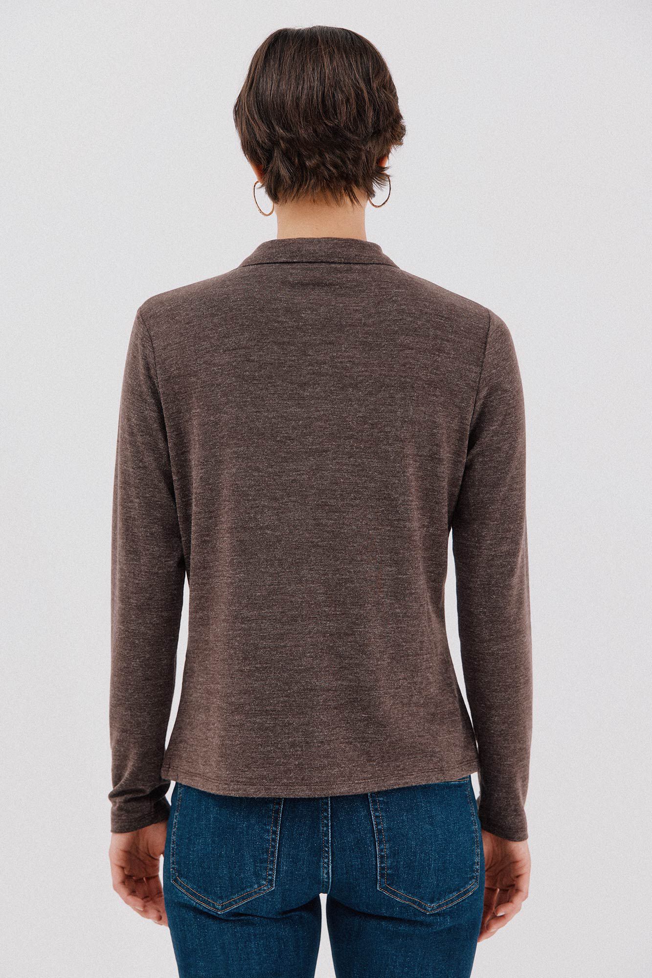 Cortefiel Camisa el&aacute;stica botones Marr&oacute;n oscuro