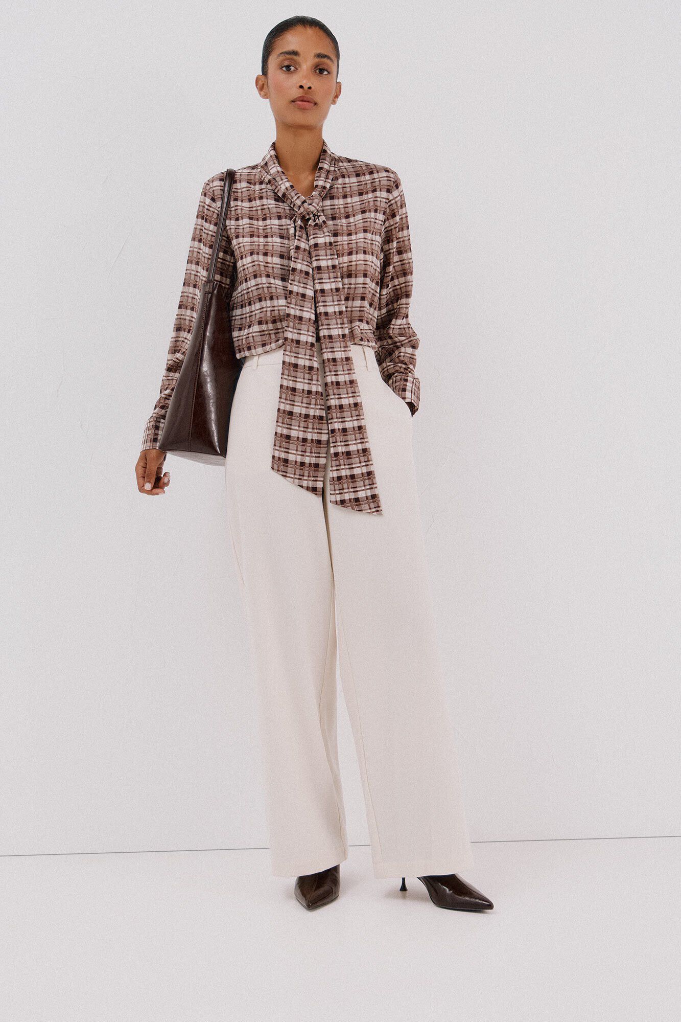 Cortefiel Blusa lazo estampada cuadros Multicolor