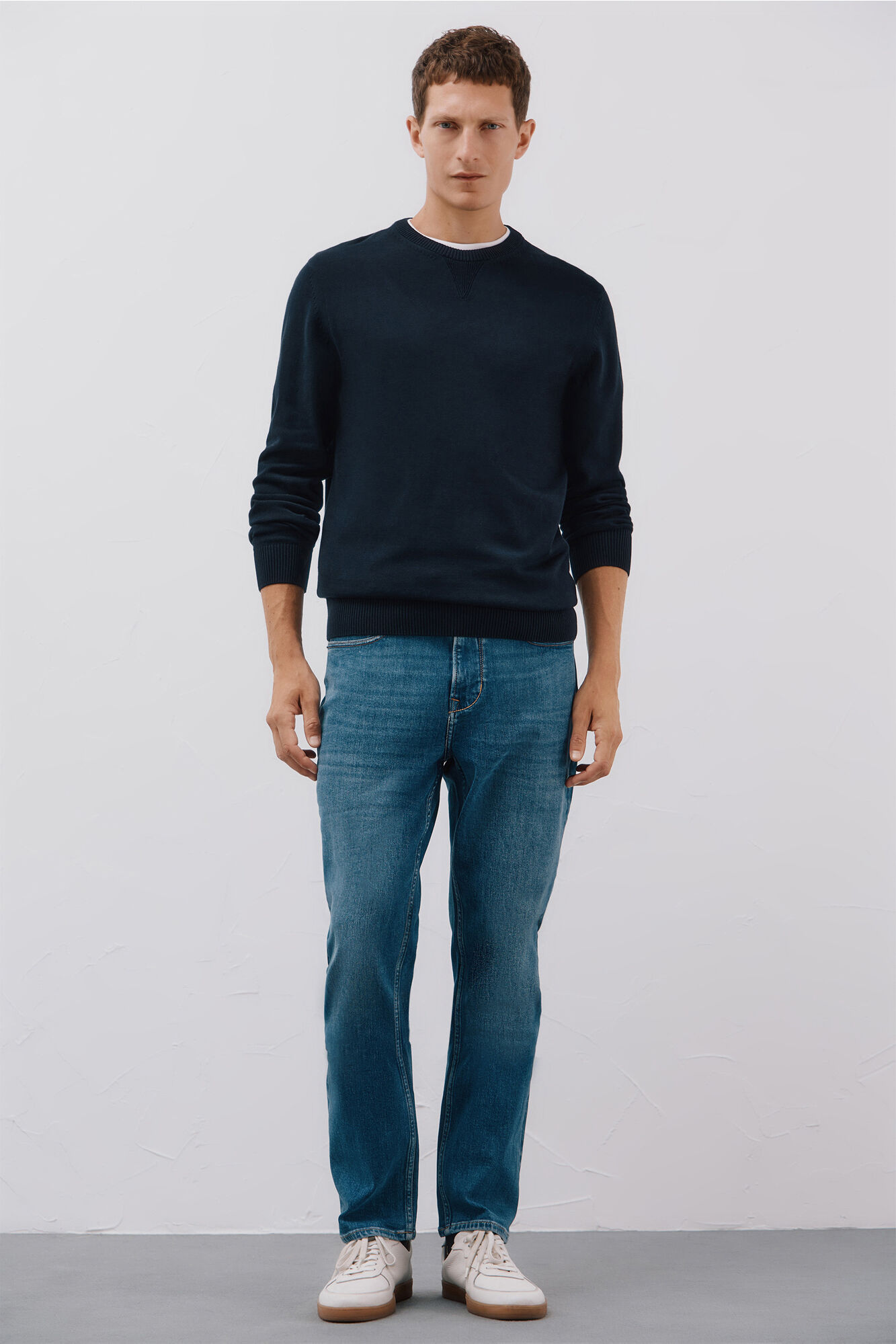 Cortefiel Su&eacute;ter tejido fino algod&oacute;n cuello redondo  Azul marino