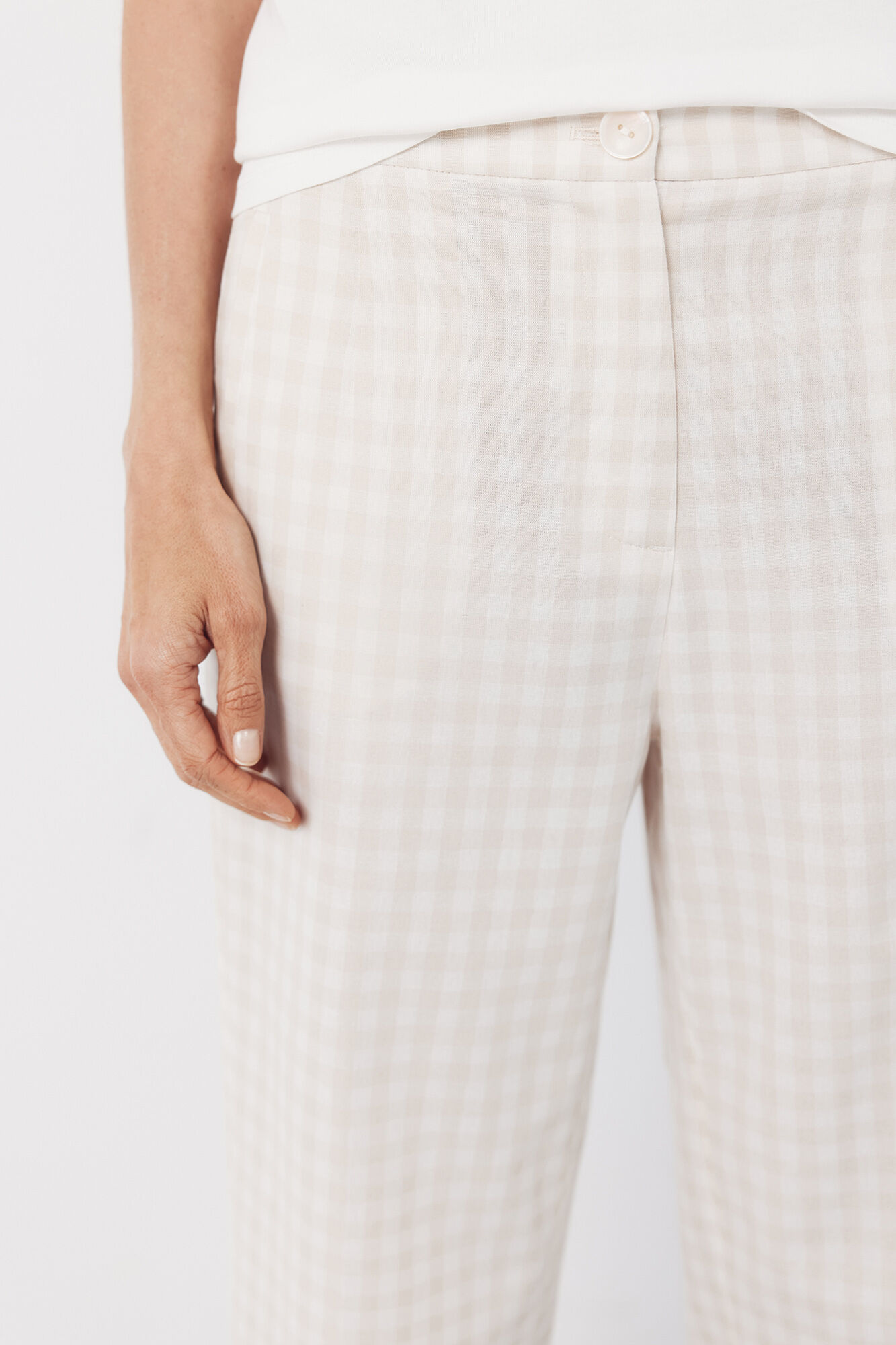 Cortefiel Pantal&oacute;n de estampado vichy Estampado blanco