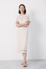 Cortefiel Vestido largo de crochet Blanco