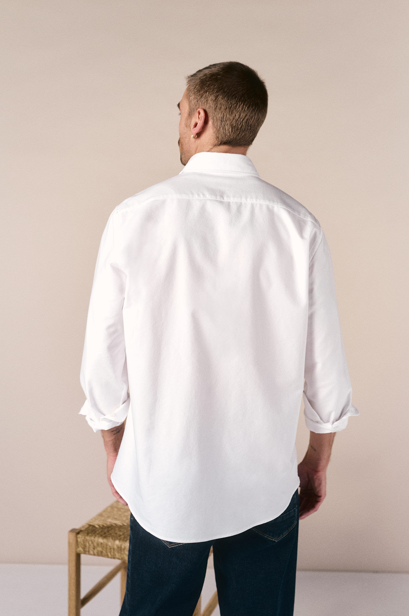 OOTO Camisa oxford liso manga larga Blanco