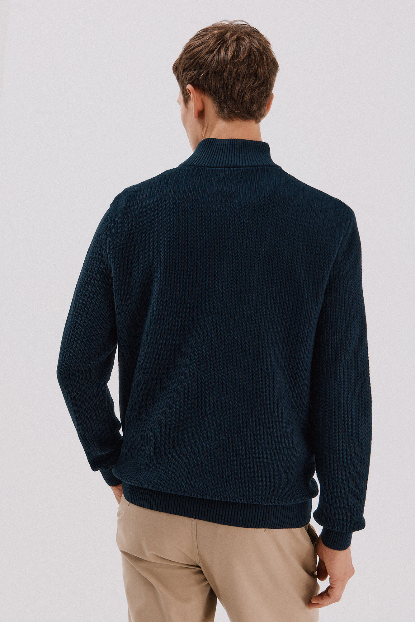 Cortefiel Su&eacute;ter de algod&oacute;n estructura cuello alto Azul marino