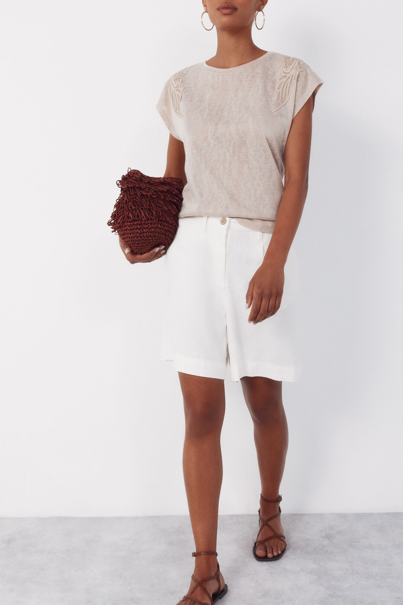 Cortefiel Bermudas de lino lisas Blanco