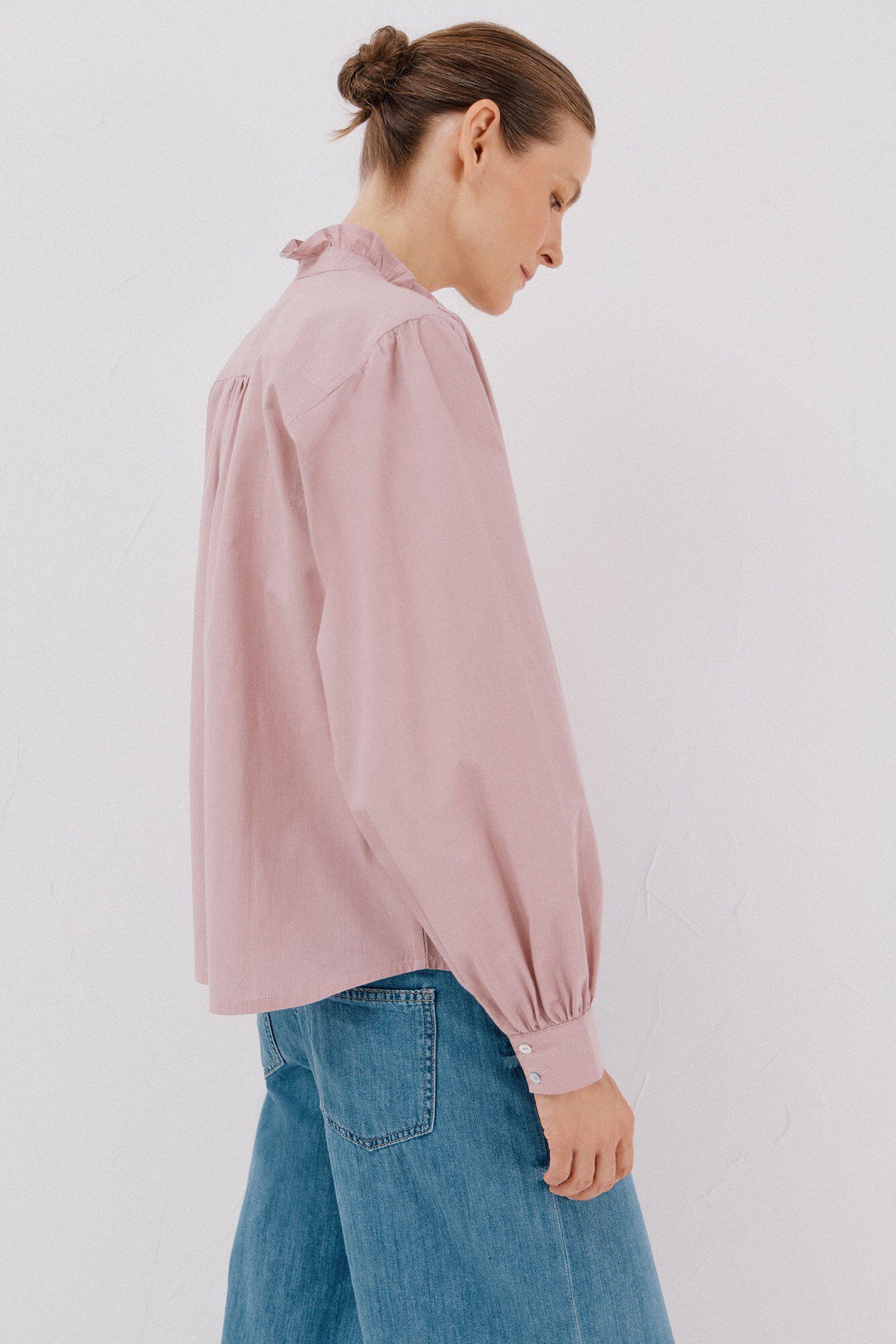 Cortefiel Blusa rayas cuello volantes