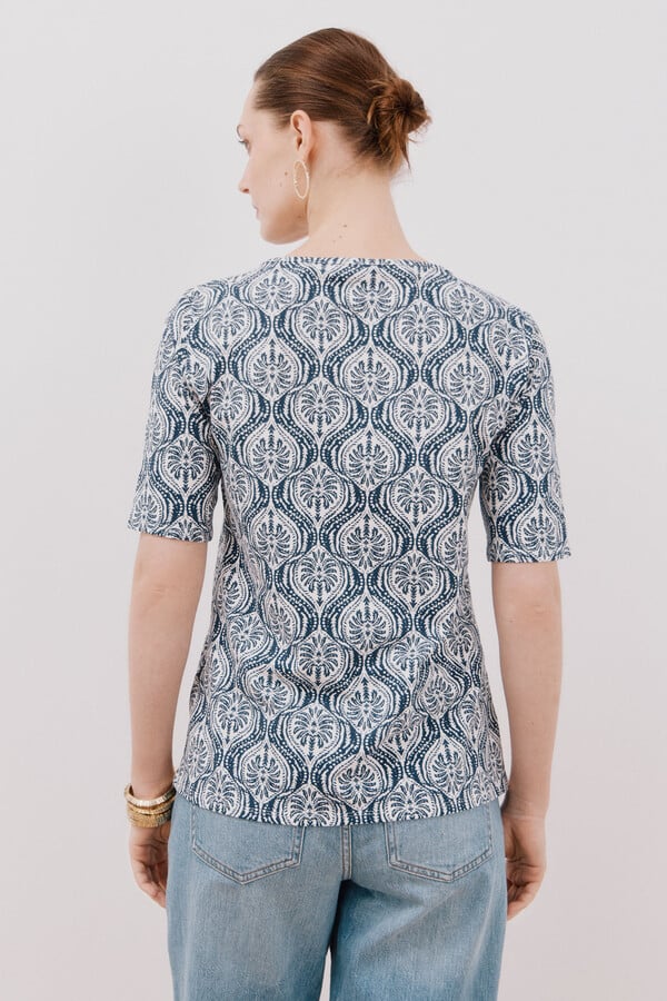 Cortefiel Playera básica escote barco Azul