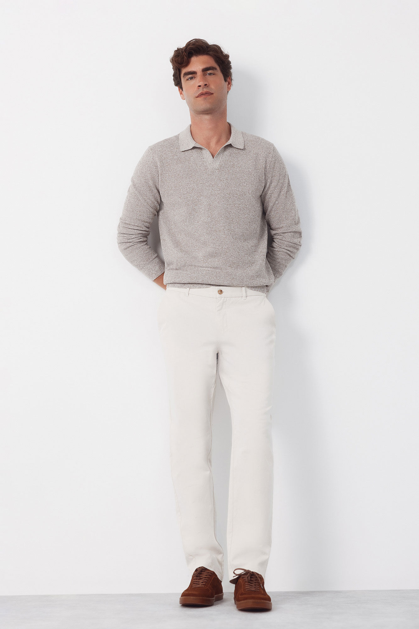 Cortefiel Jersey polo manga larga torzal Beige