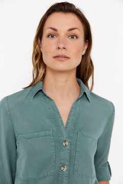 Cortefiel Camisa Cargo 100% Tencel Kaki
