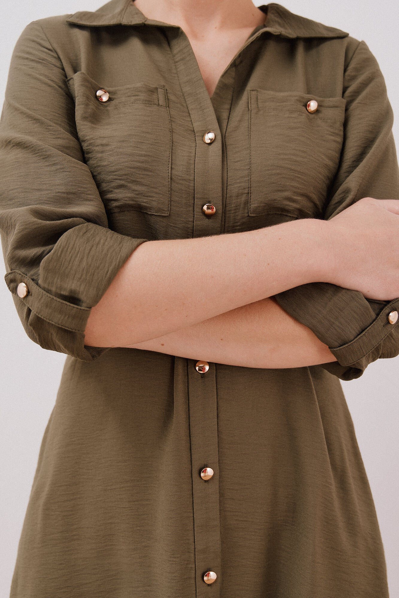 Cortefiel Vestido camisero cintur&oacute;n Kaki