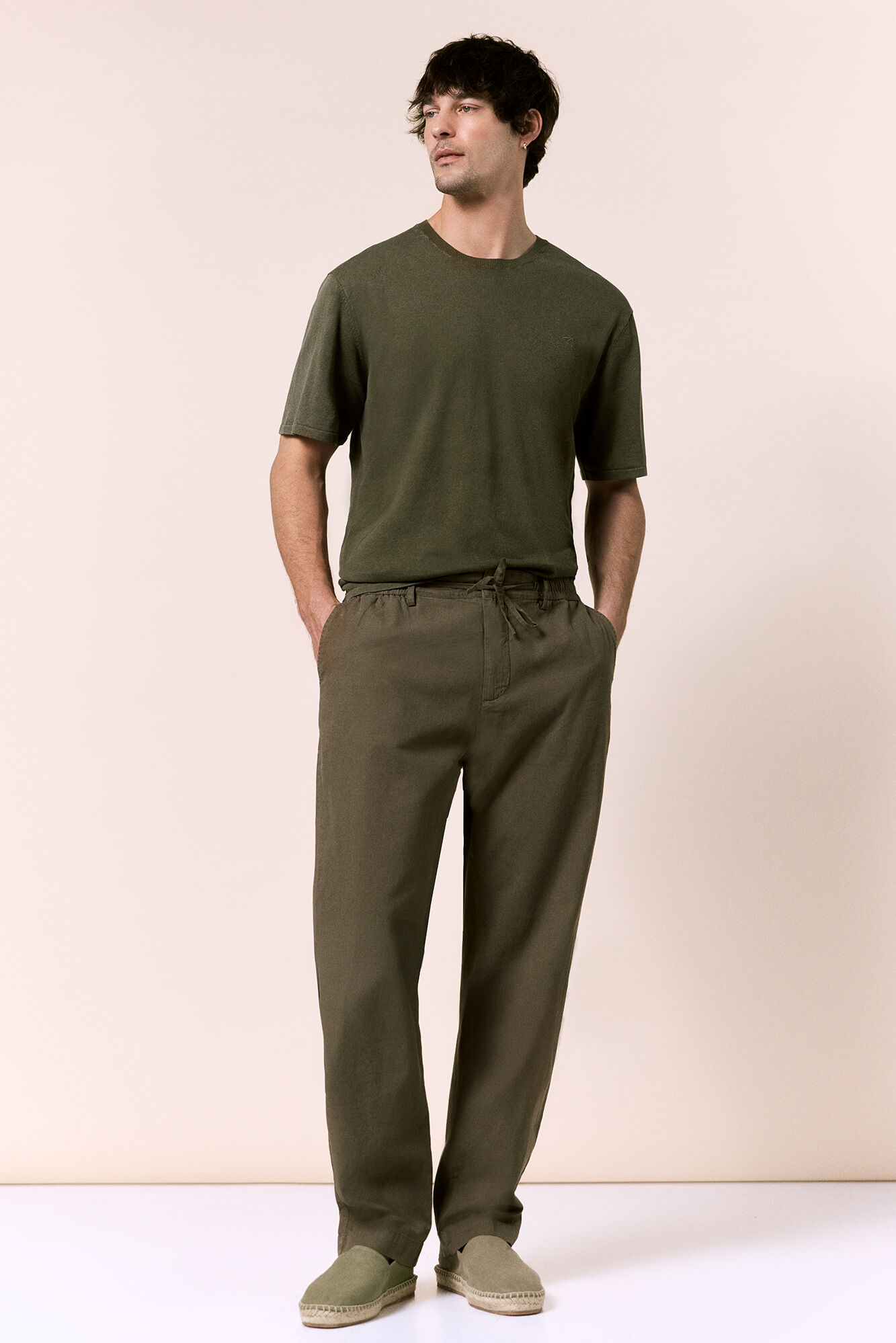 OOTO Pantal&oacute;n de lino-algod&oacute;n regular Kaki