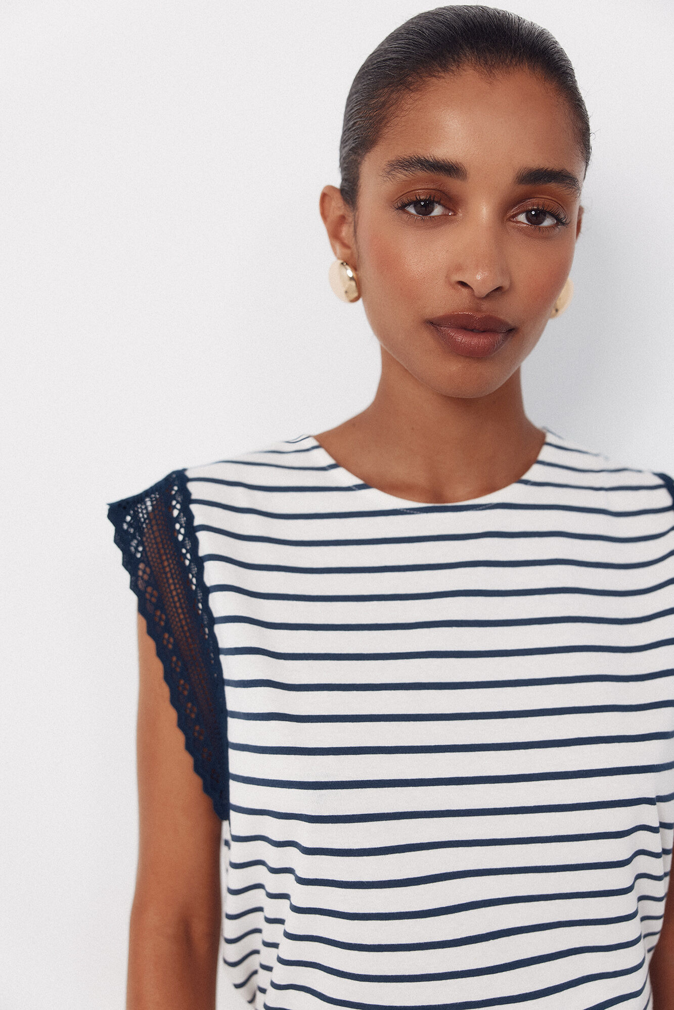 Cortefiel Playera manga guipur Estampado azul