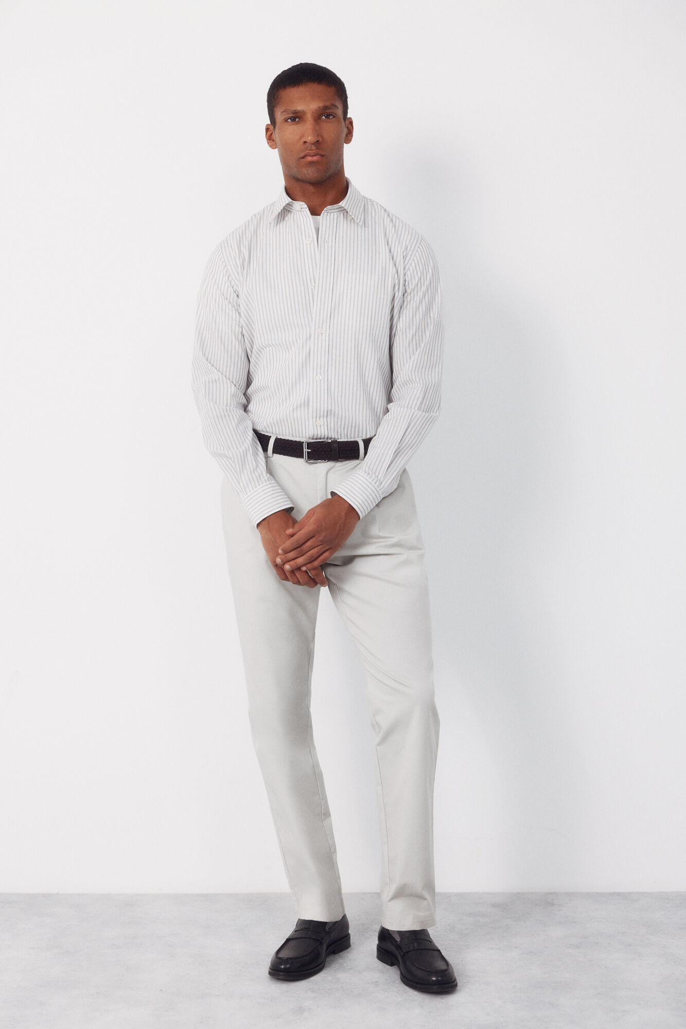 Cortefiel Camisa rayas popel&iacute;n Beige