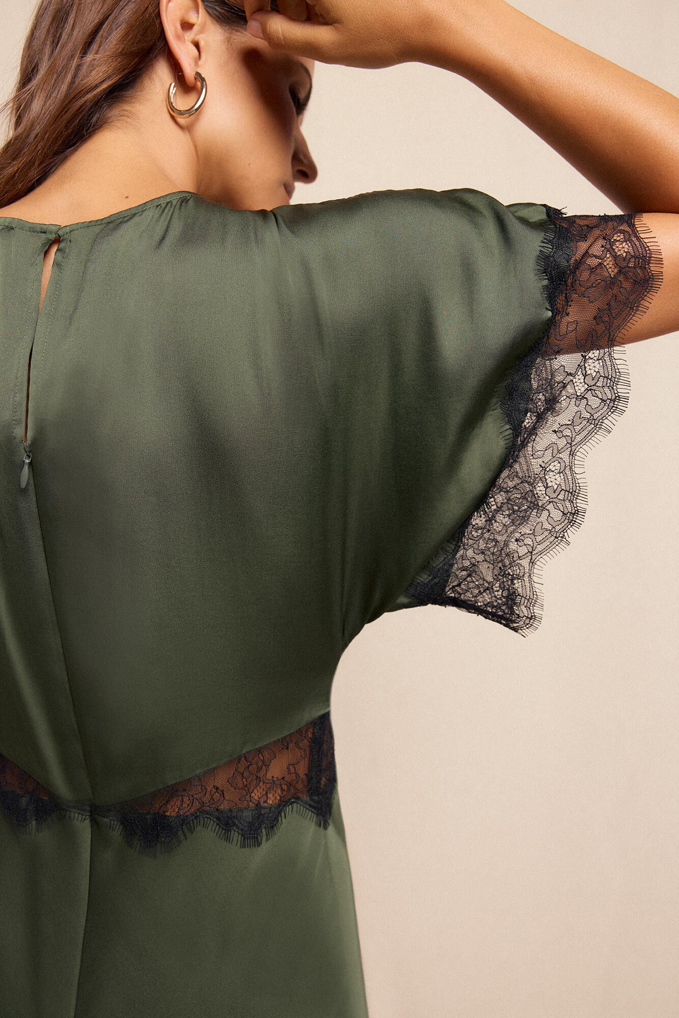 Slowlove Vestido Satinado Verde oscuro