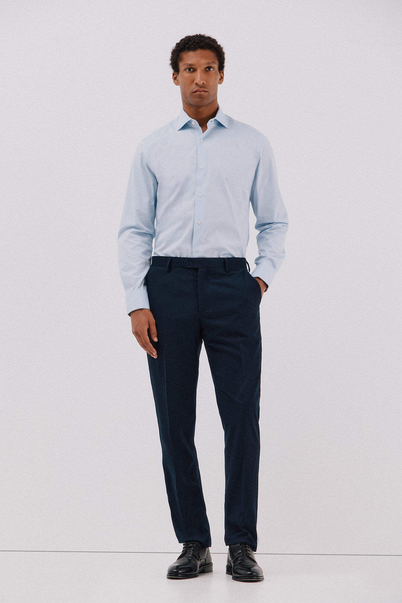 Cortefiel Camisa lisa de gemelos f&aacute;cil plancha Azul