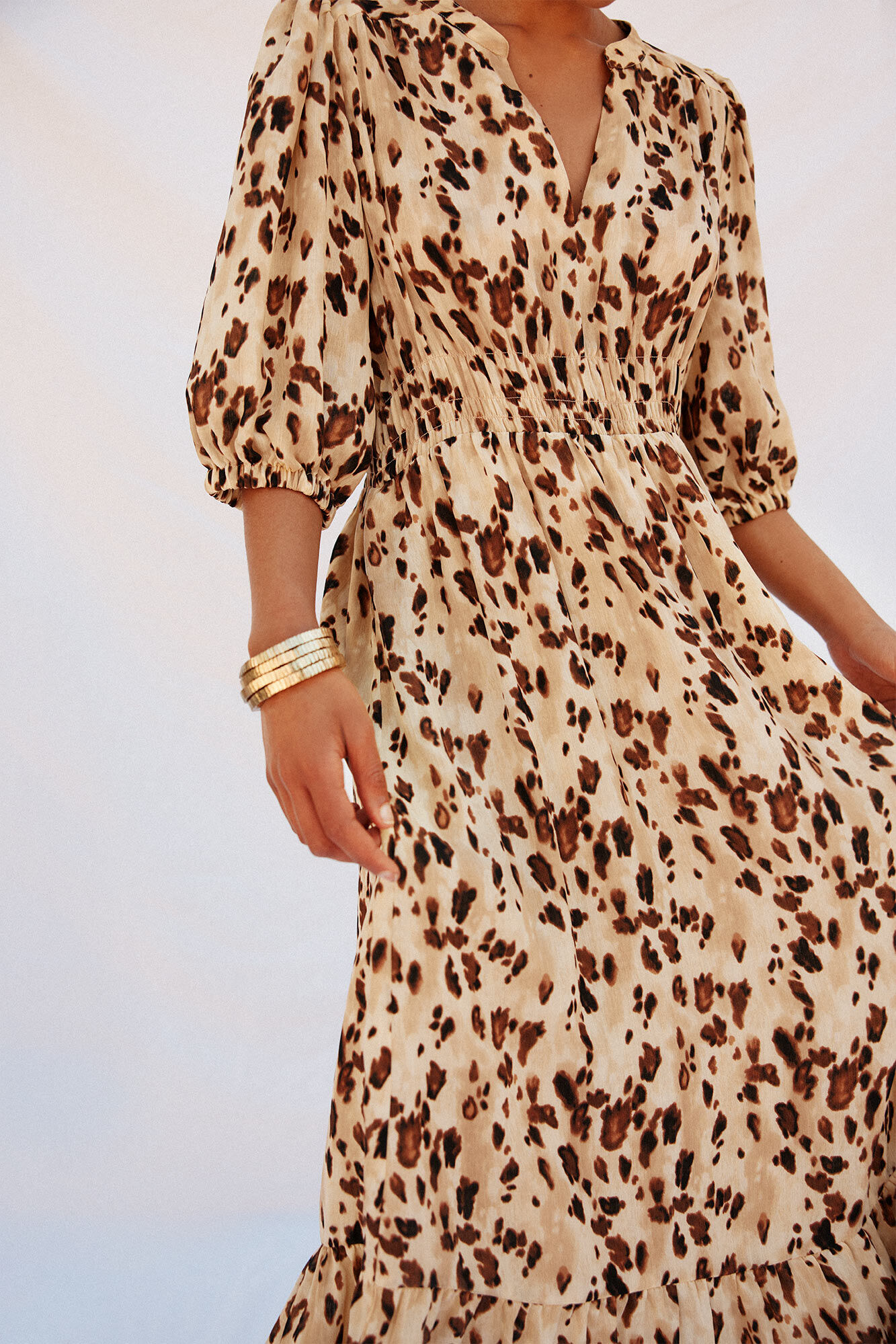 Cortefiel Vestido largo de cuello redondo Multicolor