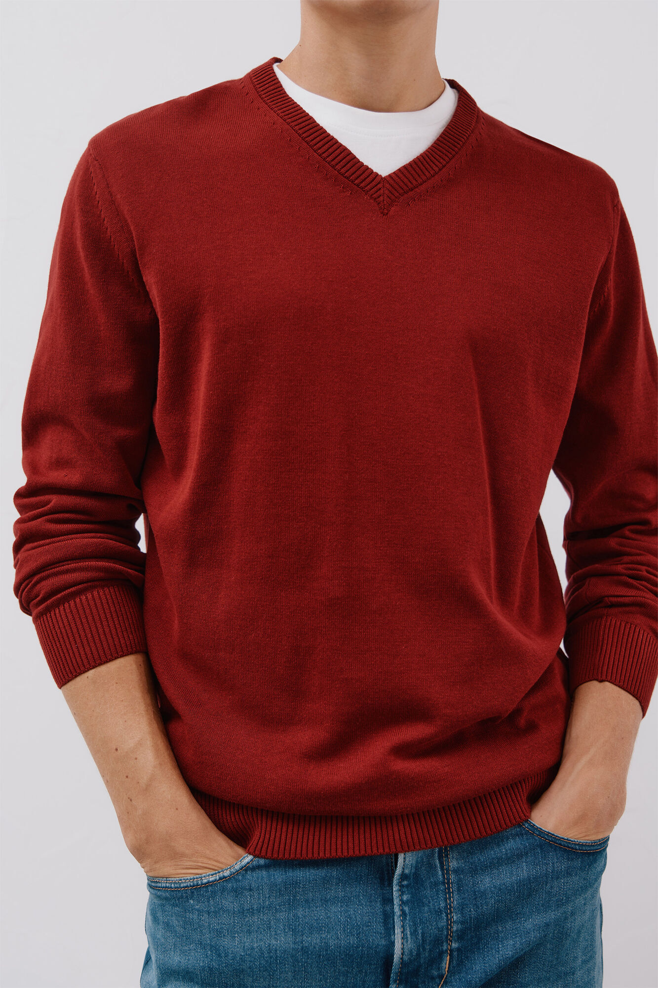 Cortefiel Su&eacute;ter tejido fino algod&oacute;n cuello pico