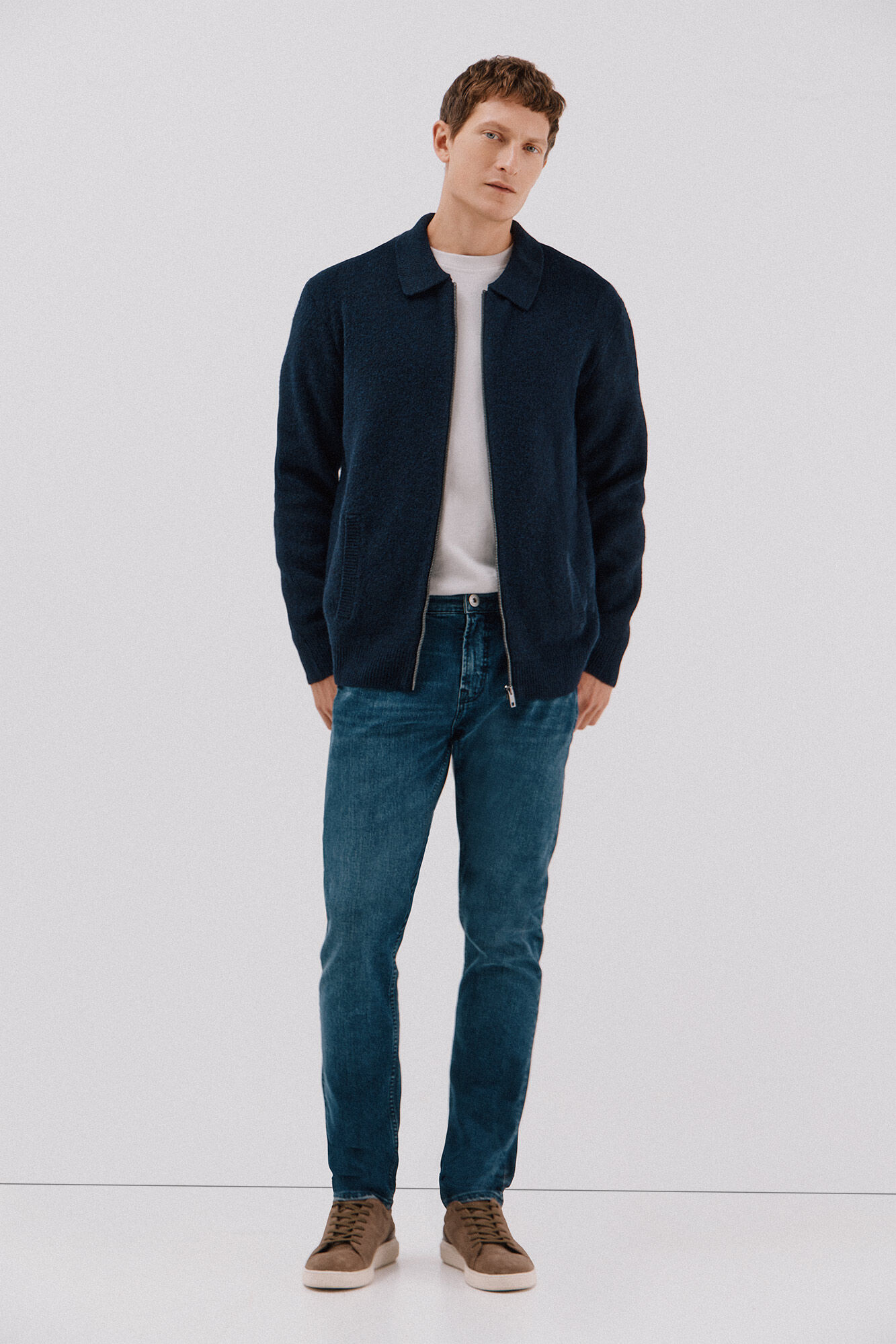 Cortefiel <br>-C&aacute;rdigan tejido textura cierre Azul marino