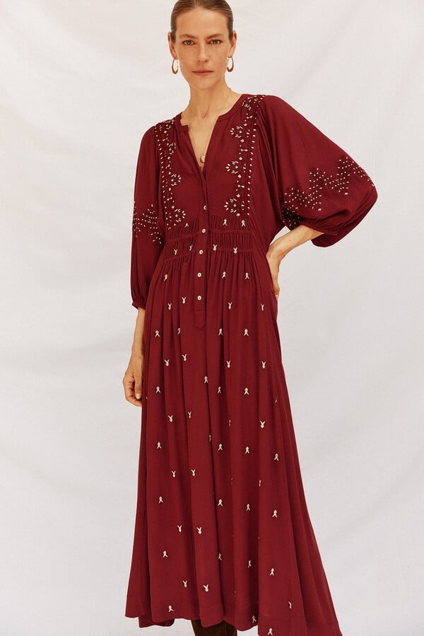 Cortefiel Vestido cuello redondo Granate