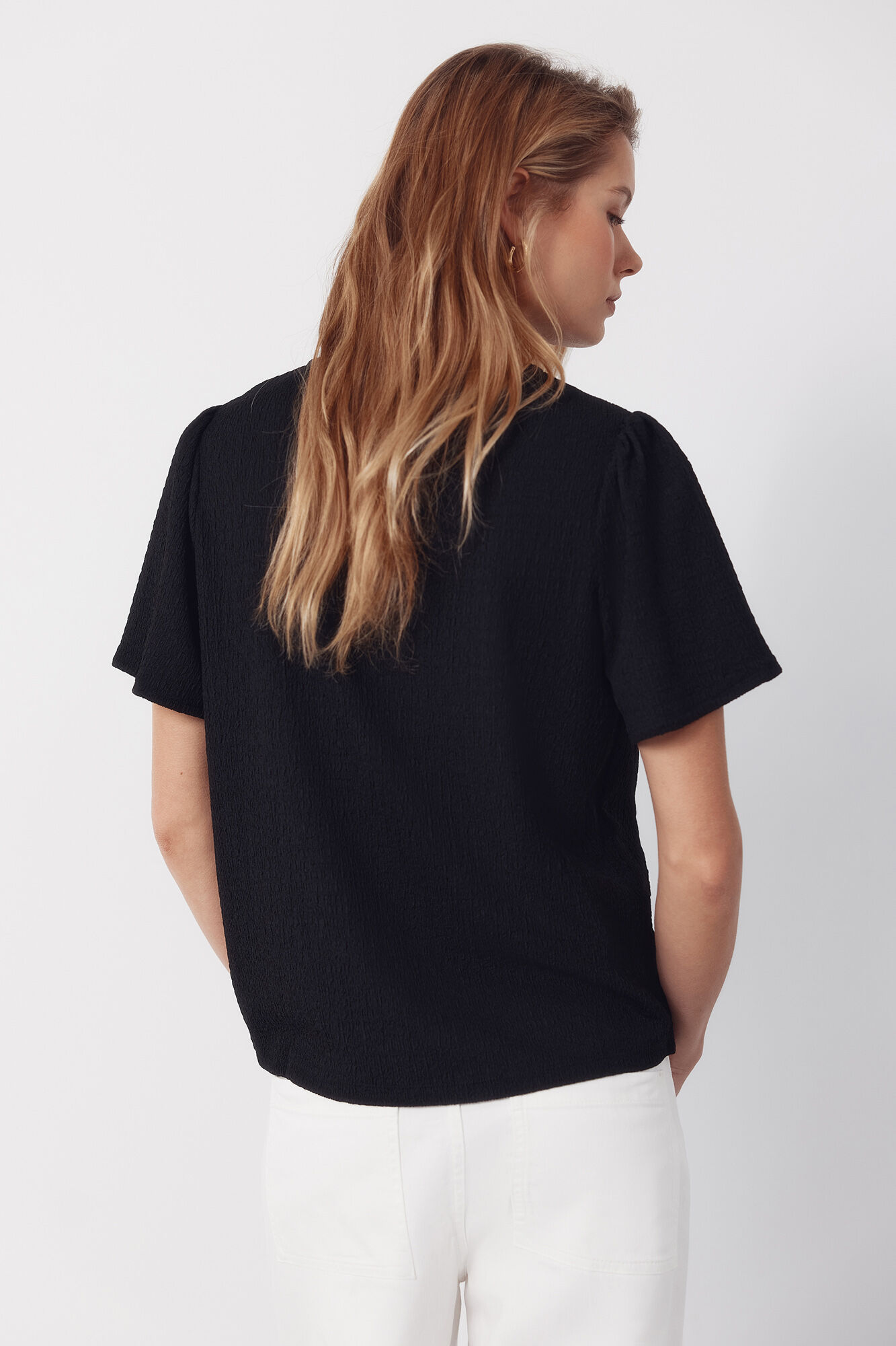 Cortefiel Top combinado de guipur Negro