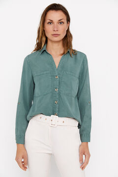 Cortefiel Camisa Cargo 100% Tencel Kaki